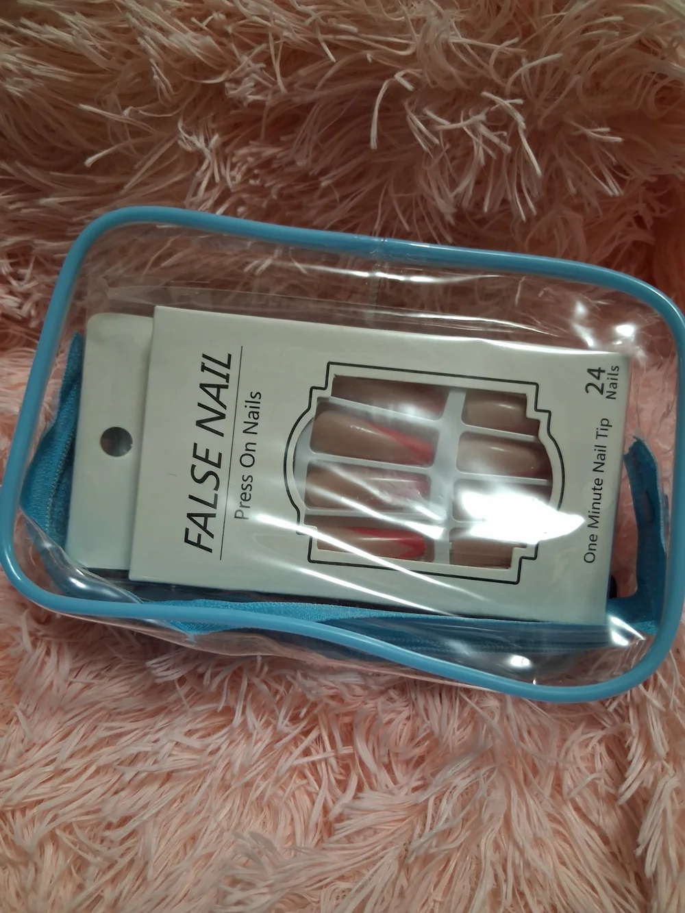 False Nail Press-On Set with Pink-Tip Design